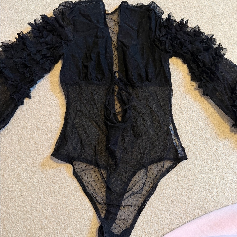 Free People Black Sheer Bodysuit